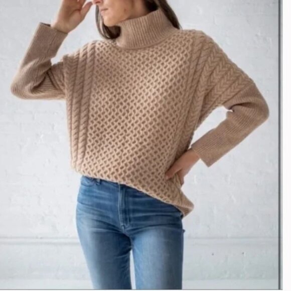 AYR Le Square Black Merino Wool Cable Knit Sweater Mock Neck Sz S - Picture 2 of 7